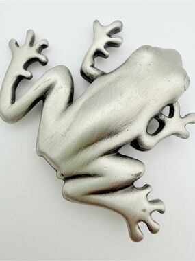 Vintage Large Matte Silver Tone Frog Brooch Figural Statement Pin
